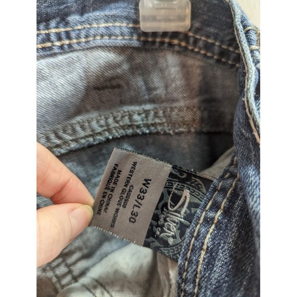 MENS SILVER ZAC FLAP Pockets Mens 33 x 30 Blue Jeans Denim Thick Stitch **34x30 - Picture 8 of 11